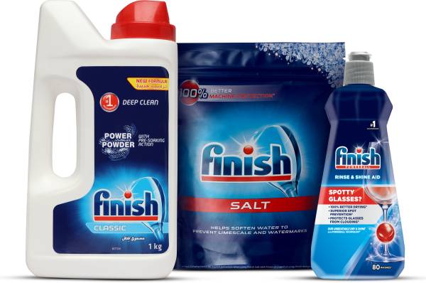 Finish 400ml Dishwasher Rinse Aid, 2KG Dishwasher Salt, 1KG Dishwasher Detergent powder Dishwashing Detergent