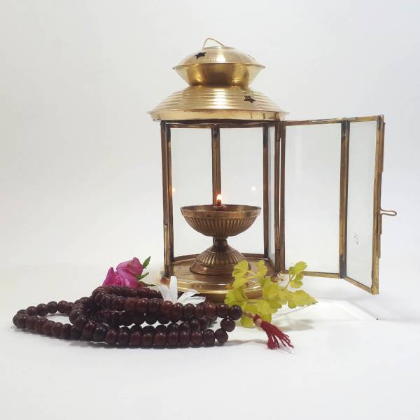 eze enterprises DIya/lamp Cover with glass(without Lid and Lamp/Diya)for Akhand Diya Brass, Glass Hanging Diya