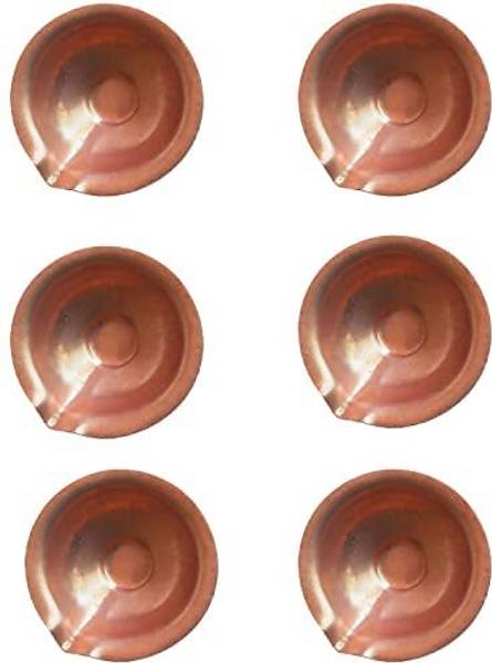mnaonline Round Shape Copper Deepak/Diya for Pooja, Copper Diya For Home-Office(Pack of 6) Copper (Pack of 6) Table Diya