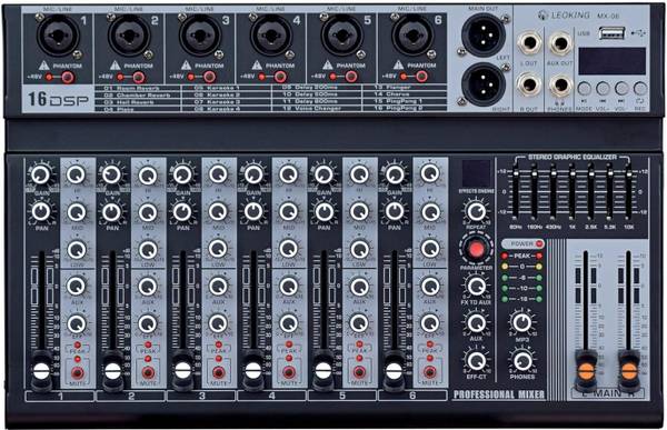 KH Professional 6 Channel Mixer with Mp3 USB Player, Bluetooth, PC Soundcard, Wired DJ Controller