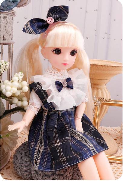 DSR Doll Set Movable Joint Makeup Cute Girl Brown Eyes Fashionable Doll for Kids Girls (Size: 30 cm Color:White+Blue)