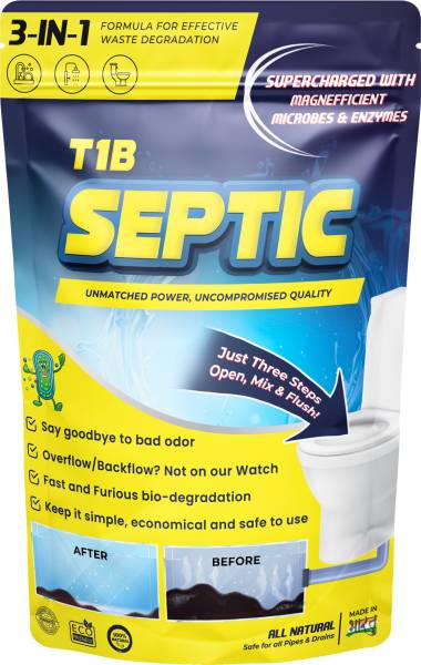 T1B Septic Tank Cleaner 3-In-1 Formula Degrades Kitchen, Bathroom & Toilet Waste Powder Drain Opener