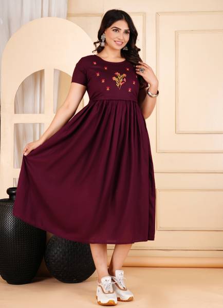 Benicia Texthub Women Fit and Flare Brown Midi/Calf Length Dress