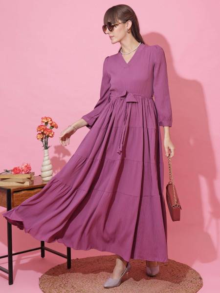 Honky Tonky Women Fit and Flare Purple Maxi/Full Length Dress