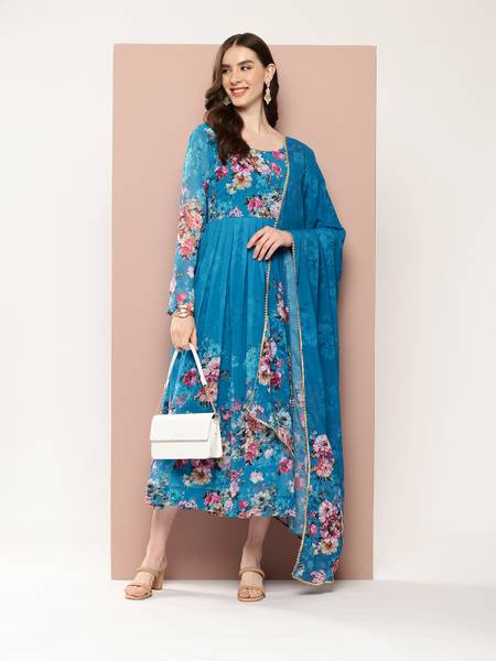 shiv creation Women Maxi Blue Full Length Dress