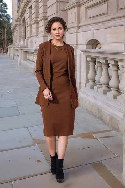 AA-HA! Women Bodycon Brown Knee Length Dress