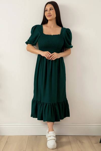 Honky Tonky Women Fit and Flare Dark Green Midi/Calf Length Dress