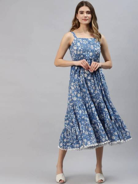 DIVENA Women A-line Light Blue Above Knee/Mid Thigh Length Dress
