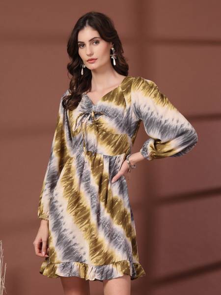 PLUSS Women Fit and Flare Black, White, Yellow Mini/Short Dress
