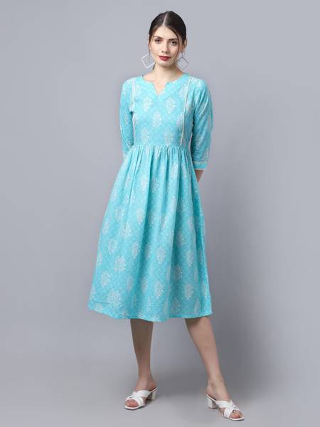 LARGISH Women A-line Blue Midi/Calf Length Dress