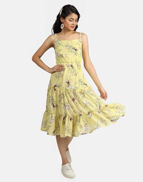 Nature Craft Women Layered Yellow Midi/Calf Length Dress