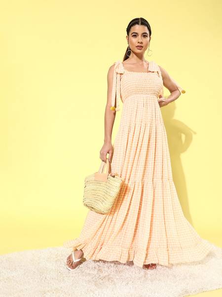 QUIERO Women Fit and Flare Orange Maxi/Full Length Dress