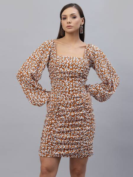 AAYU Women Bodycon Brown Above Knee/Mid Thigh Length Dress