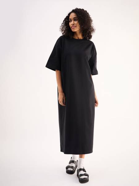 SASSAFRAS Women T Shirt Black Midi/Calf Length Dress