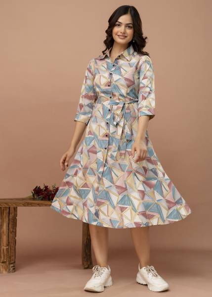 Pehnava Point Women A-line Blue Midi/Calf Length Dress