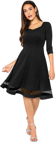 TESSAVEGAS Women A-line Black Dress