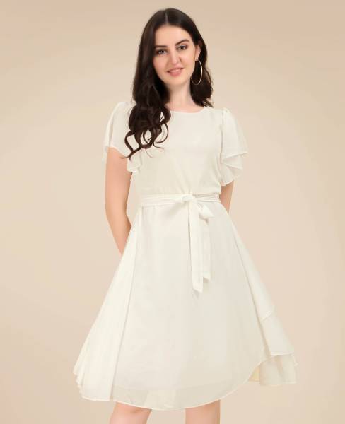 METRONAUT Women Fit and Flare White Dress