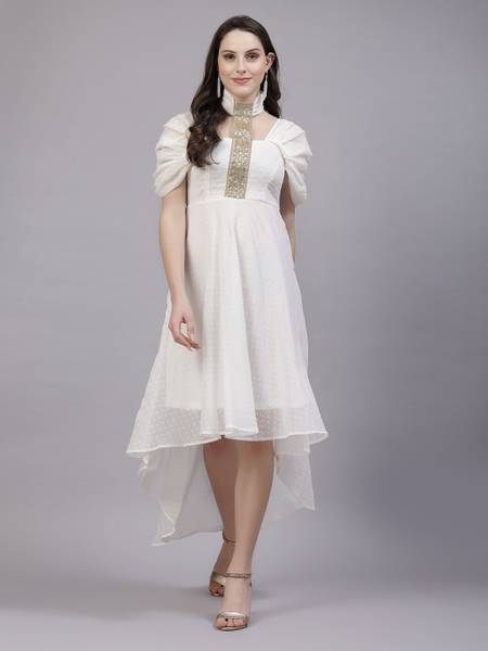 AAYU Women Asymmetric White Dress