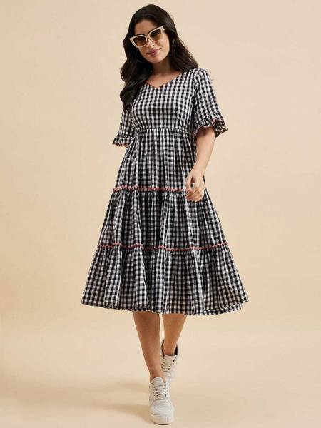 Azira Women Fit and Flare Black Midi/Calf Length Dress