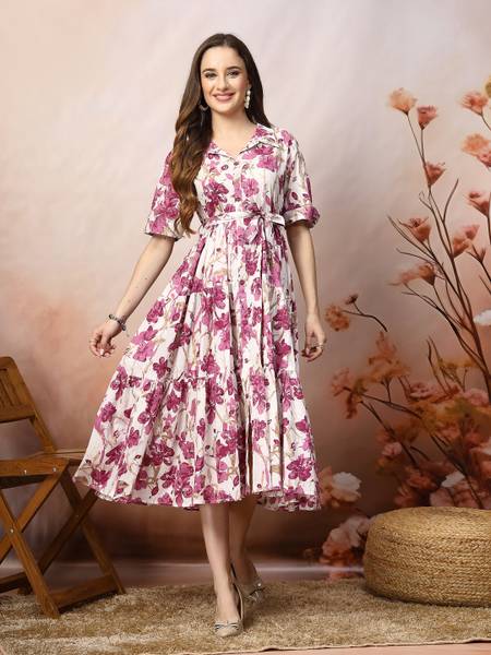 Stylum Women Fit and Flare Pink Midi/Calf Length Dress