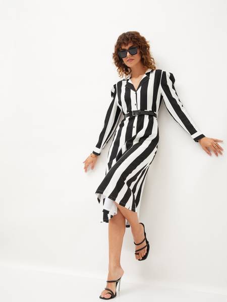 SASSAFRAS Women Shirt Black, White Above Knee/Mid Thigh Length Dress