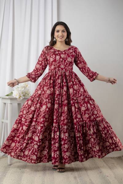 Henal Women Fit and Flare Maroon Ankle Length Dress