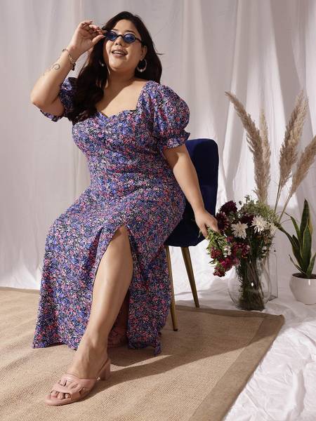 CURVY STREET Women Fit and Flare Multicolor Below Knee Dress