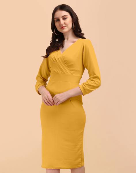 Selvia Women Bodycon Yellow Dress