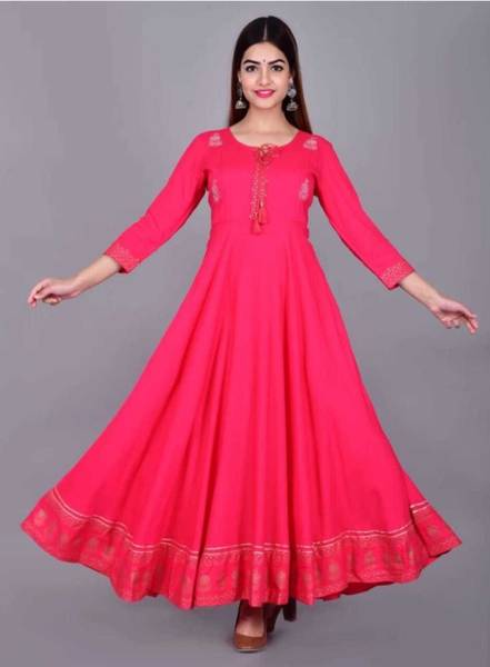 MANISUKMI FASHION Women Fit and Flare Pink, Gold Dress