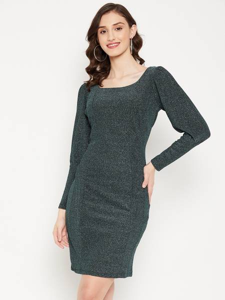 MADAME Women Bodycon Green Above Knee/Mid Thigh Length Dress