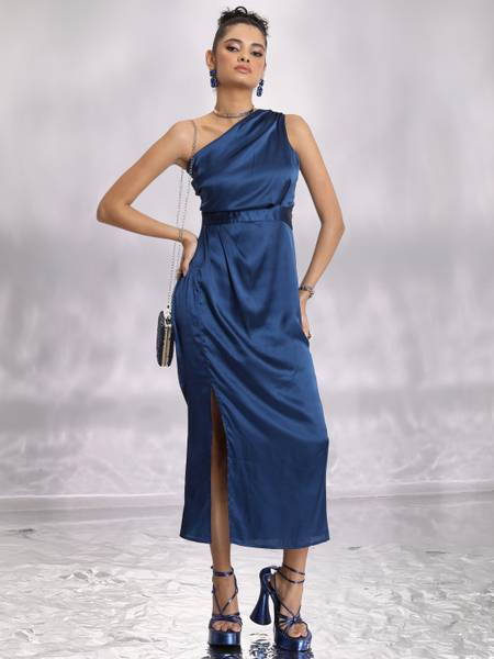 Tokyo Talkies Women Wrap Dark Blue Midi/Calf Length Dress