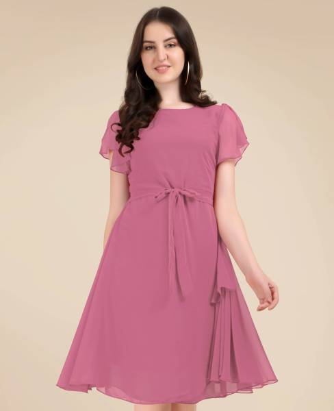 METRONAUT Women Fit and Flare Pink Dress