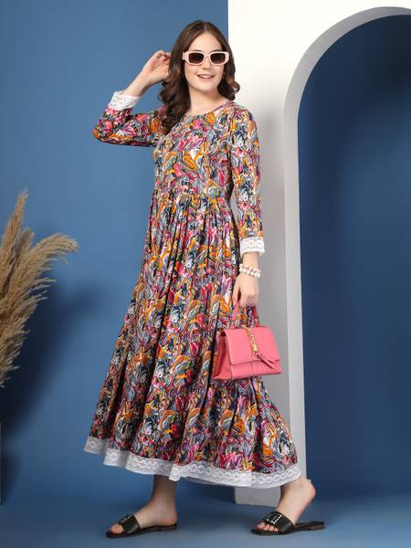 PRISTYLE Women Fit and Flare Multicolor Midi/Calf Length Dress