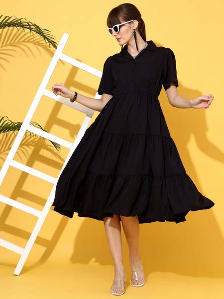 Sheetal Associates Women A-line Black Midi/Calf Length Dress
