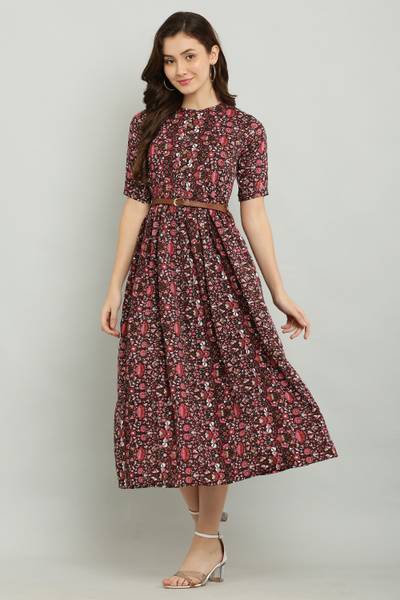 bright nex Women Fit and Flare Multicolor Midi/Calf Length Dress
