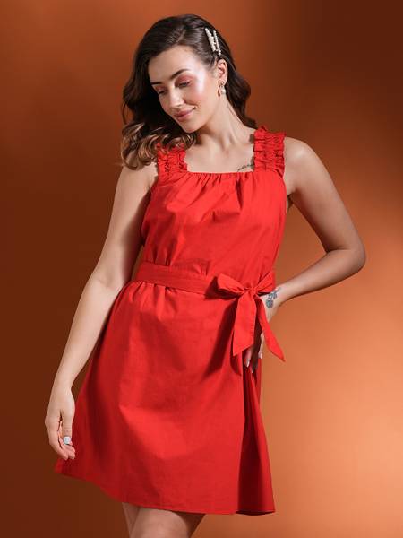 Globus Women A-line Red Above Knee/Mid Thigh Length Dress