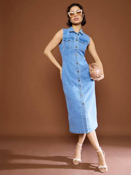 SASSAFRAS Women Fit and Flare Blue Below Knee Dress