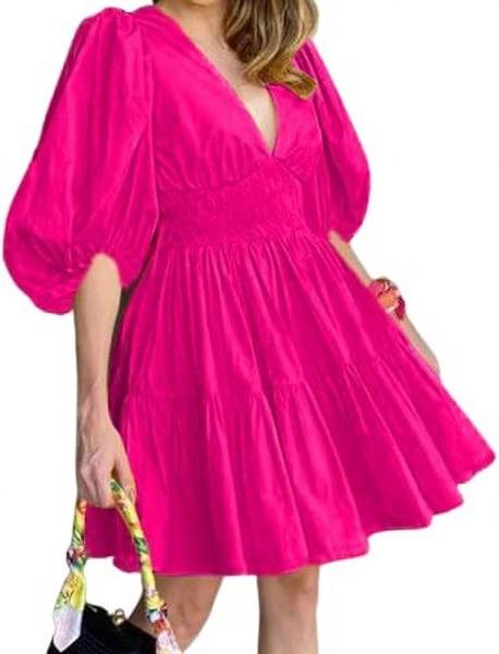 ELCHIC Women Fit and Flare Pink Knee Length Dress