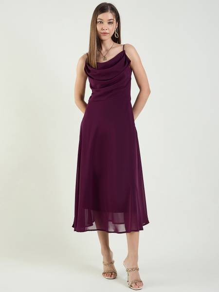 AAYU Women Fit and Flare Purple Midi/Calf Length Dress