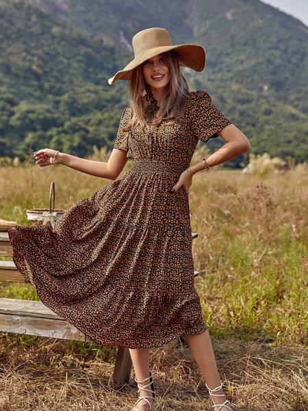 Honky Tonky Women Fit and Flare Dark Green, Orange Dress