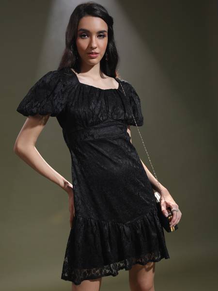 KETCH Women A-line Black Above Knee/Mid Thigh Length Dress