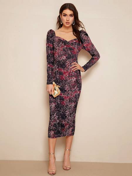 london belly Women Bodycon Black, Maroon, White Midi/Calf Length Dress