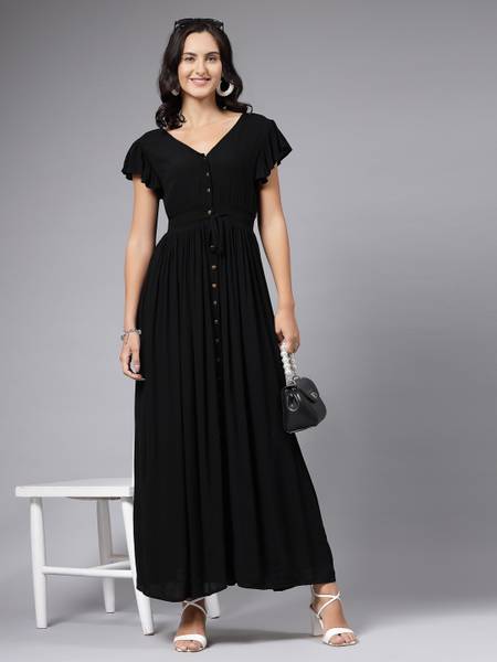 AAYU Women Maxi Black Full Length Dress