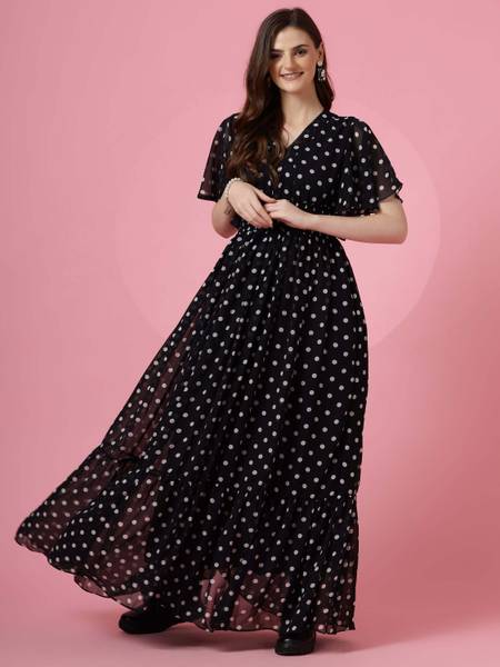 Honky Tonky Women Fit and Flare Black Maxi/Full Length Dress