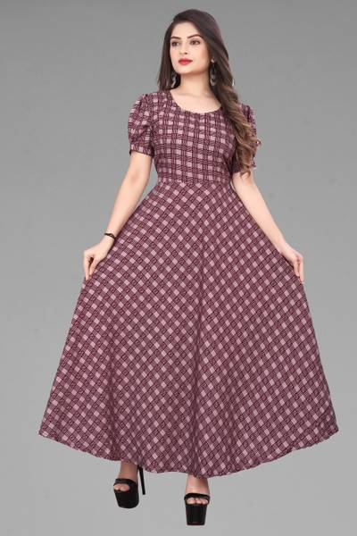 LEZLY Women Maxi Maroon, Pink Full Length Dress