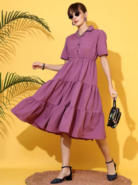 Sheetal Associates Women A-line Purple Midi/Calf Length Dress