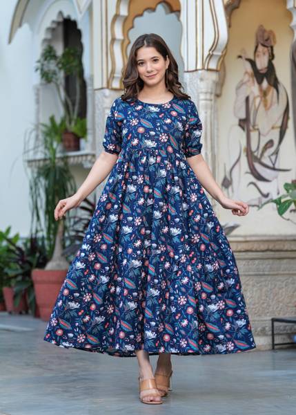 Shopaxis Women Fit and Flare Blue, Pink, White Maxi/Full Length Dress