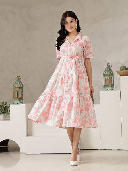 Stylum Women Fit and Flare Pink Midi/Calf Length Dress