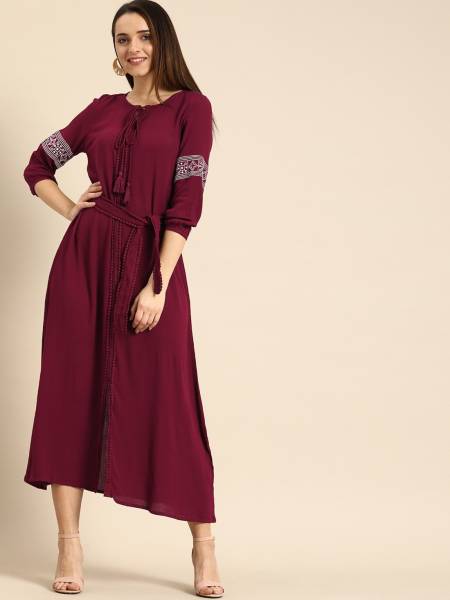 Dressberry Women Fit and Flare Maroon Dress - Price History