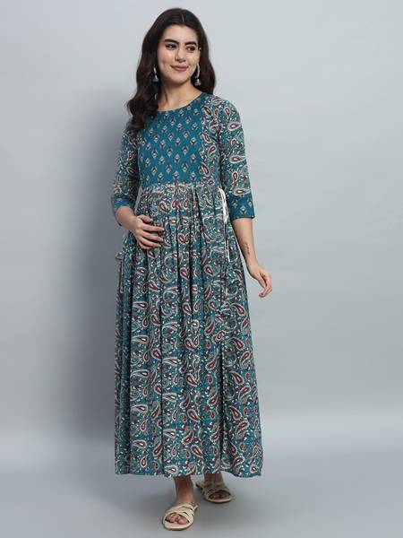 Ann Springs Women Ethnic Dress Blue Ankle Length Dress